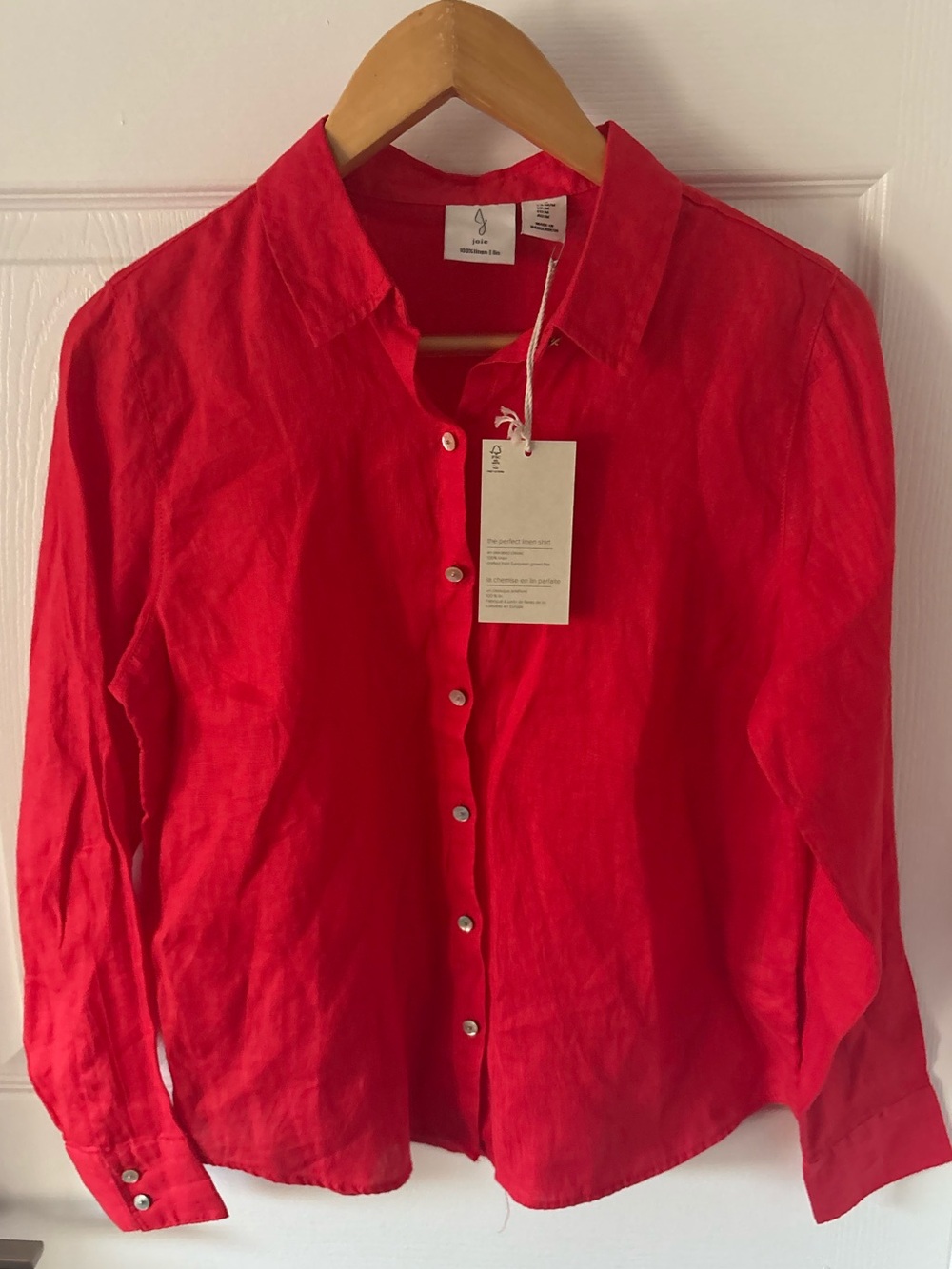 NWT Joie Red Linen Button-Down Shirt Casual Long Sleeve Size M